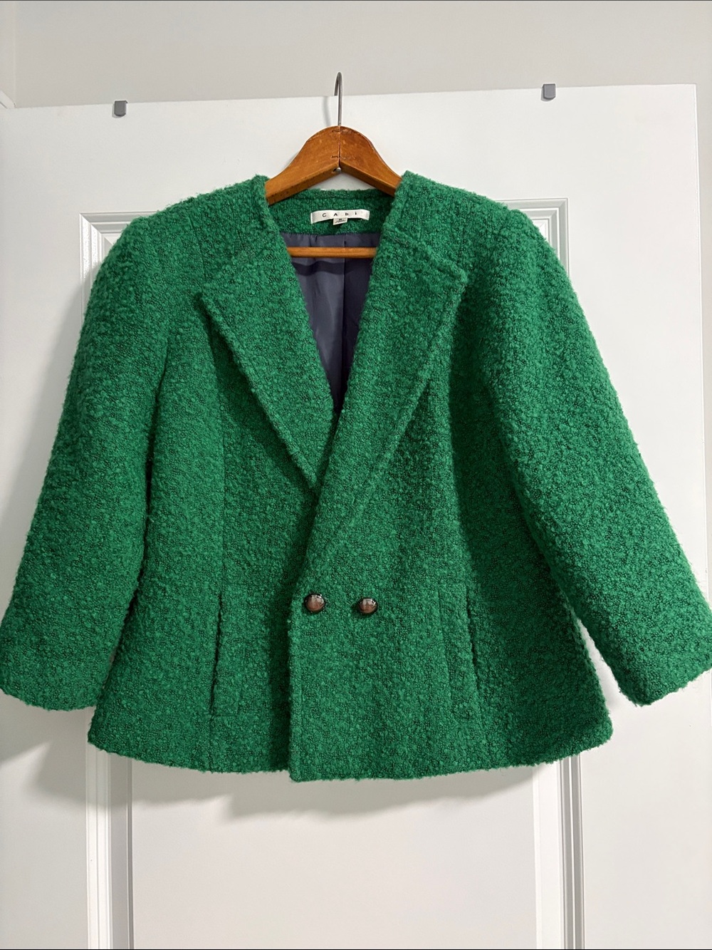 CAbi Emerald Green Bouclé Double-Breasted Blazer